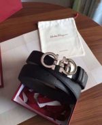 1:1 Ferragamo  Black Leather Belt  with Silver Logo buckle Steel Buckle 3.5cm